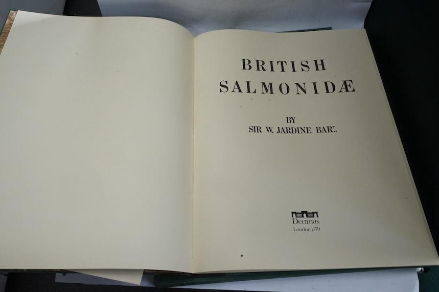 Jardine, Sir William - British Salmonidae. Facsimile Limited Edition (of 500 numbered copies). 12 hand coloured plates, pictorial vignette beneath text on 4 leaves (1 hand coloured)